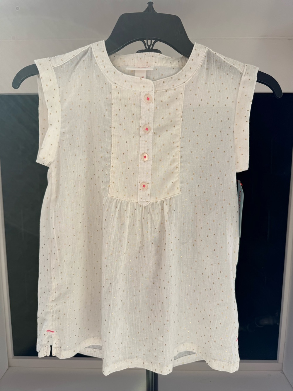 Cat & Jack Cream Sleeveless Top with Shimmery Gold Dots, Girls 7/8 NWT
